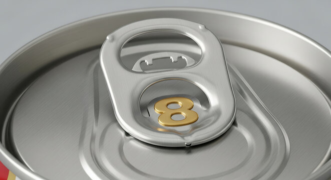 Close-up of aluminum can tab with logo