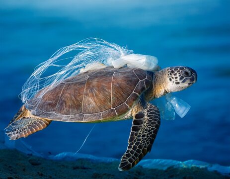 a sea turtle entangled in plastic pollution a call for ocean conservation awareness