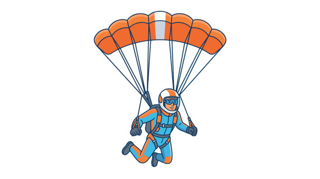 Cartoon skydiver with orange parachute. High-quality vector for adventure and extreme sports themes.