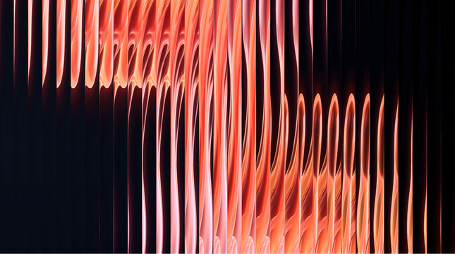 Abstract vibrant red flowing vertical lines create a sophisticated rhythmic pattern with soft glowing highlights and deep dark shadows in this dynamic modern digital art composition