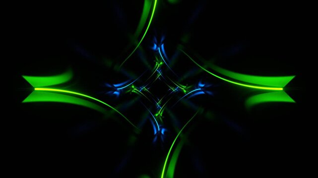 Blue and Green Neon Curve Lines in Mirror Tunnel Background VJ Loop in 4K