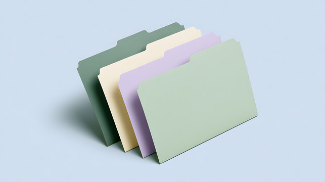 A neat set of colorful paper folders arranged neatly on a clean surface to represent business organization, productivity, and modern work