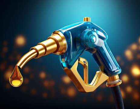 modern fuel pump blue nozzle golden droplet energy market visualization