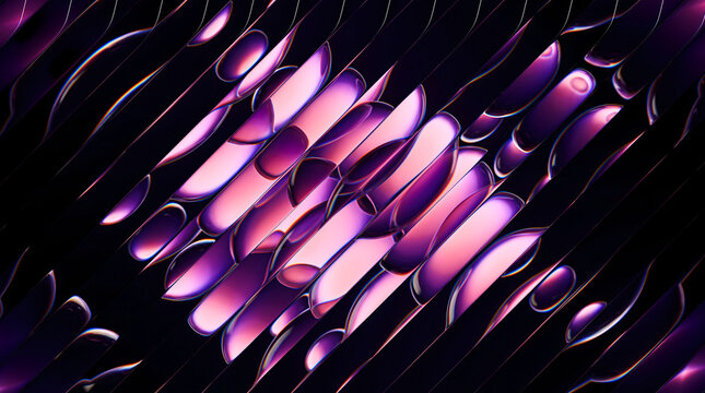 Abstract geometric pattern featuring glowing pink liquid tubes arranged in parallel diagonal layers with reflective surfaces and deep dark shadows creating a modern digital aesthetic design.