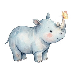 Fototapeta premium Rhino Butterfly II - Safari Friends Watercolor Clipart
