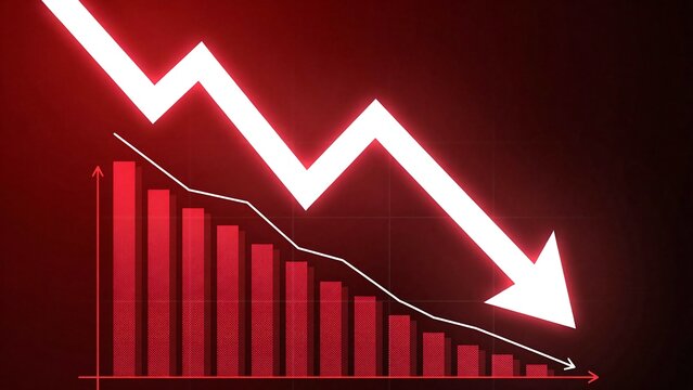 Graphic illustration showing downward trend with declining bar chart and arrow