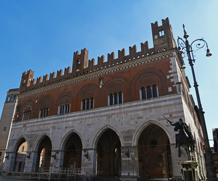 The Gothic Palace overlooking Piazza dei Cavalli is an extraordinary example of a medieval Italian public building built in 1281  Piacenza Italy