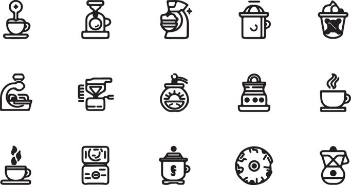 Collection of Coffee Making and Drinking Outline Icons.