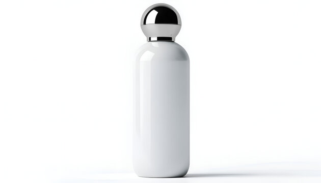 Minimalist stainless steel water bottle with sleek silver cap on white background