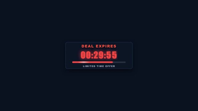 Digital countdown timer showing limited time offer for an expiring sales deal.