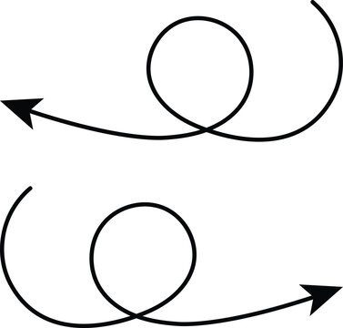 Black curly arrows hand drawn shape pointing left and right for direction, pointer, guide, navigation, and symbol. Curly arrows doodle hand drawn direction on transparent background.