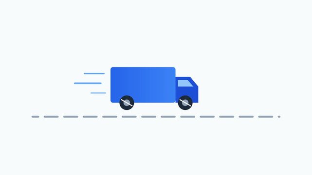 Fast blue delivery truck moving quickly on a road concept for shipping and logistics services