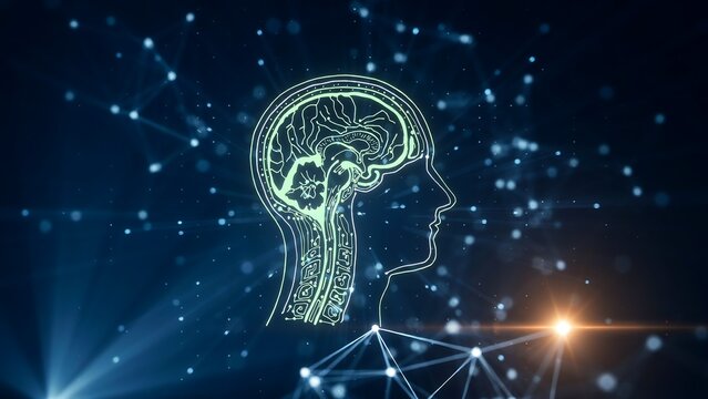 Futuristic AI brain with neural network glowing in digital space for innovation and technology concepts