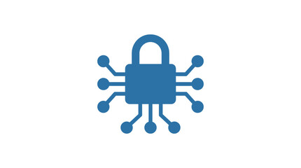 Fototapeta premium Blue padlock microchip icon representing digital security and data protection on a clean white background