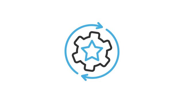 Event management process arrow icon animation. Gear rotation with star animation video. Industrial gears or mechanical cogs for sync, update automation system, control. Motion graphics