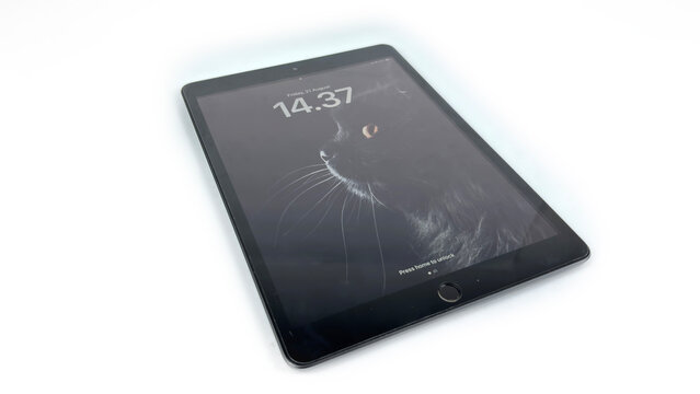 Kediri, East Java, Indonesia &ndash; August 21, 2026: Apple iPad Tablet with Active Screen Displayed on White Background
