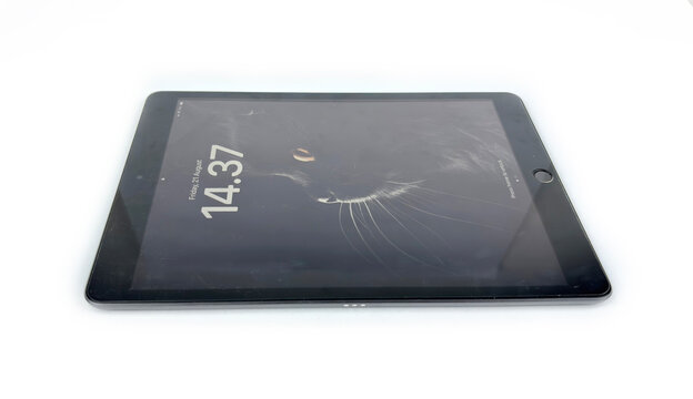 Kediri, East Java, Indonesia &ndash; August 21, 2026: Apple iPad Tablet with Active Screen Displayed on White Background