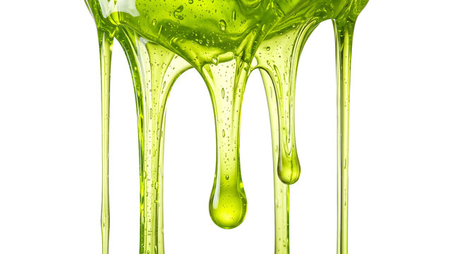 Green Viscous Liquid Dripping With Bubbles Isolated On Transparent Background High Resolution Macro Texture