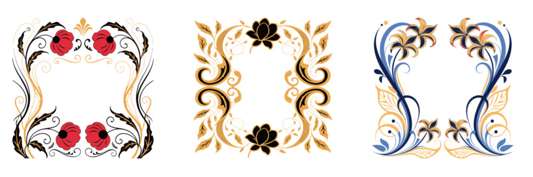 Art Nouveau Grand Gala Elegant Floral Ornament Vector Bundle