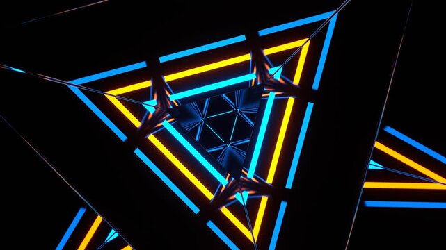 Orange and Blue Neon Triangular Mirror Tunnel Background VJ Loop in 4K