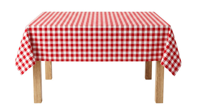Wooden Table Covered With A Red And Checkered Picnic Tablecloth Isolated On A Transparent Background