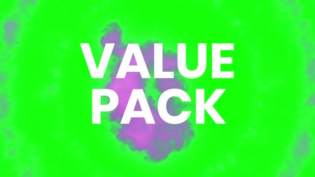 Value pack text animation with glowing light particle ring and pink smoke explosion effect on green screen background with overlay particle video value particles marketing