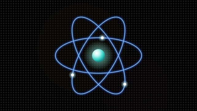 Science atom model with orbiting electrons 4K high resolution graphic for physics research and educational sequence