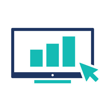 Modern Laptop Analytics Logo with Bar Chart and Cursor for Data Analysis Business Intelligence Finance Statistics Technology and Digital Services