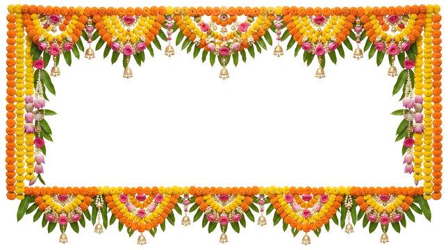 Beautiful marigold garland floral toran for diwali decoration and indian wedding decoration during an indian festival traditional indian decor design