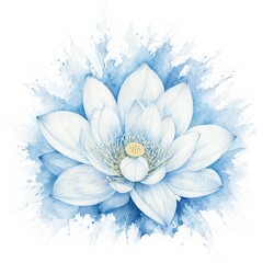 Obraz premium Watercolor Lotus Flower with Blue Splash Background