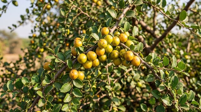 Fresh Jujube Fruit Growing on Ziziphus Mauritiana Tree Branch in Rural Agricultural Farm Field Outdoors