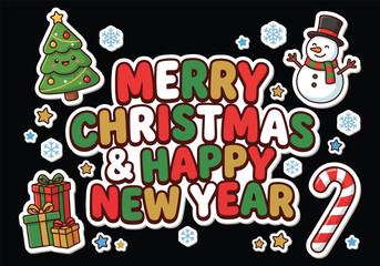 Fototapeta premium Merry christmas and happy new year colorful holiday greeting card