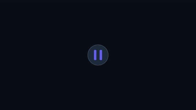 Minimalist pause button animation on dark 4k background, for user interface