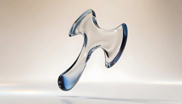 Transparent glass axe sculpture on a clean neutral background. Minimalist weapon symbols and ancient artifacts concept. Minimal 3D rendered crystal weapon resting on a soft studio surface