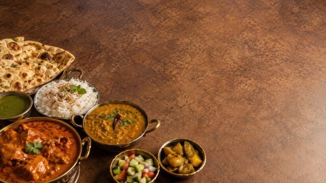 Curry Meal with Rice Naan and Copy Space