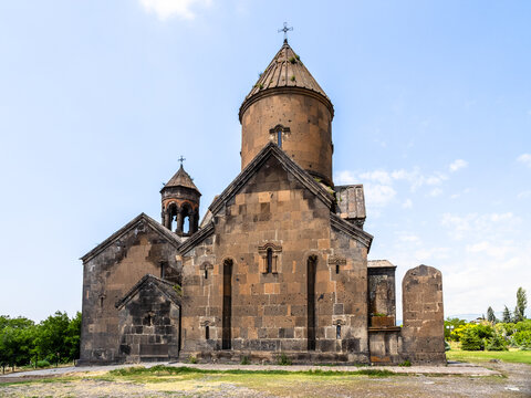church facade in Saghmosavank Monastery, Armenia