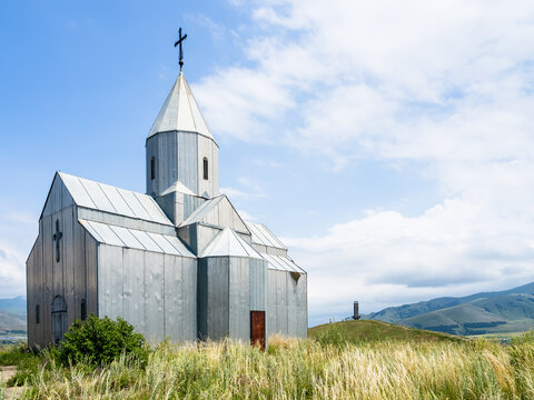 edifice of tin church in Spitak town, Armenia