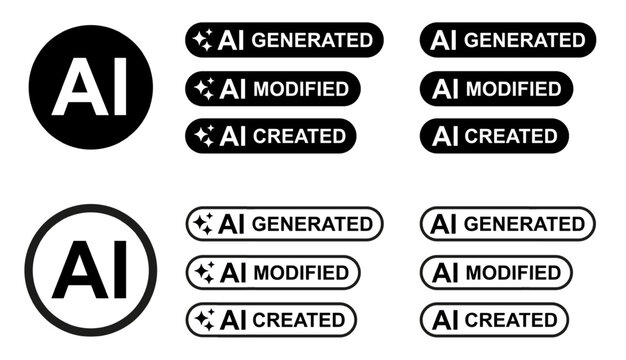AI generated, modified and created badge icon set, marking artificial intelligence sign