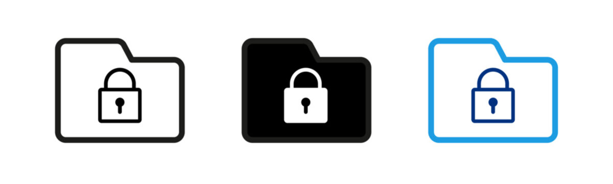 Locked folder sign, folder with lock flat icons, data security and privacy &ndash; vector