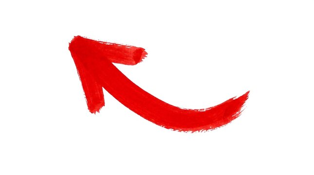 Hand drawn red curved arrow pointing upwards isolated on a white background