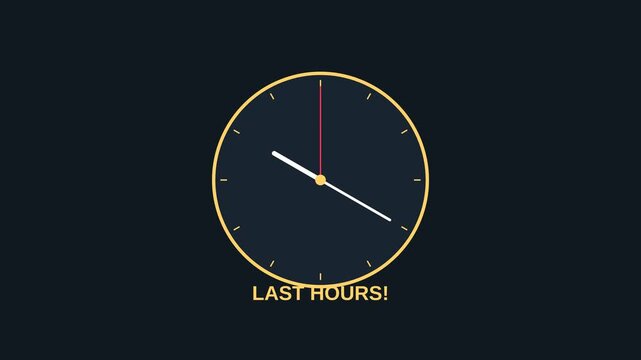 Motion of clocks showing different times with last hours text in a dynamic video sequence.