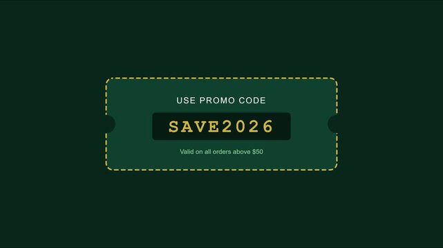 Use promo code save2026 discount coupon for online shopping sales and e-commerce marketing promotions animation 4k