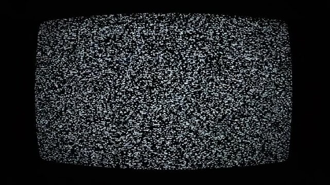 A vintage CRT television screen displays classic white noise static, simulating a no signal broadcast. Perfect for retro, glitch, and old-school visual effects.