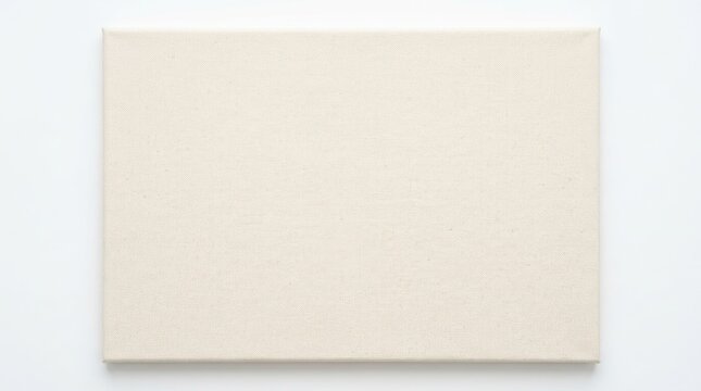 Blank Stretched Artist Canvas in Horizontal Landscape Orientation on a Plain White Background, Empty Off-White Textured Fabric Board for Painting, Drawing and Art Mockups
