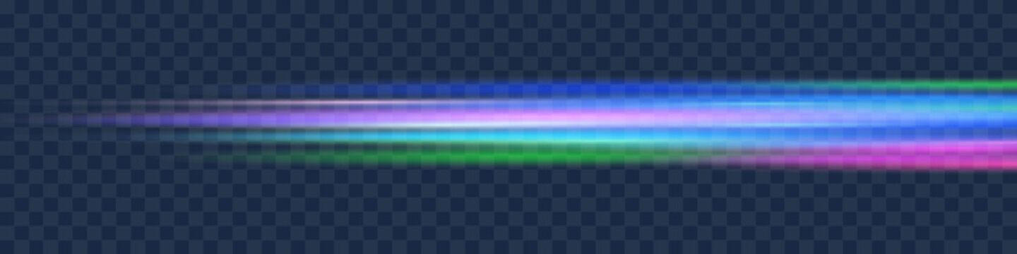 Neon light glowing motion line. Dynamic glitter effect with shine glow light overlay isolated on transparent bg, futuristic tech design