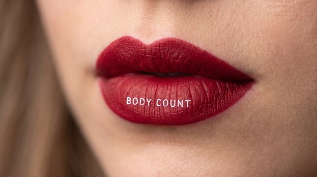 detailed Macro photo of lipstick reading body count macro showing abstract micro structural details and textures with professional studio lighting