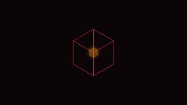 Glowing abstract cube animation with pulsing geometric lines and digital core 4k geometry
