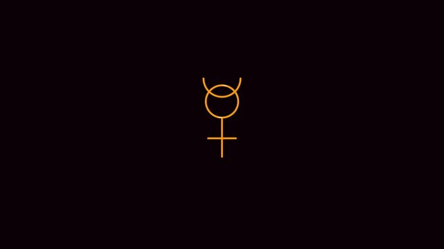 Golden mercury planet symbol animation on 4k black background, for astrology and, astronomy projects