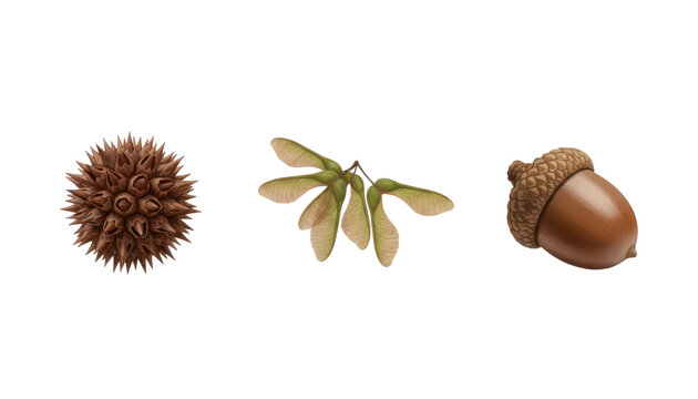 Collection of Autumn Forest Tree Seeds and Fruits