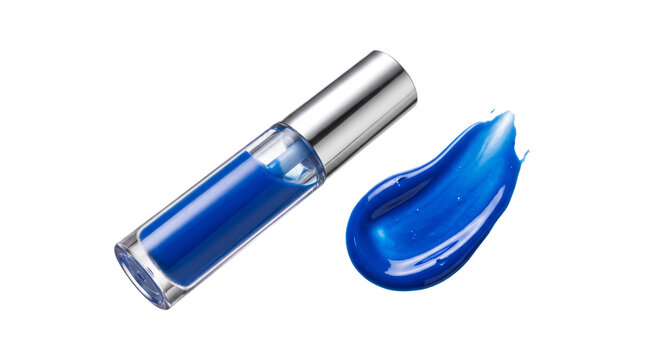 Blue liquid cosmetic product and smear isolated on transparent background png for makeup and beauty.